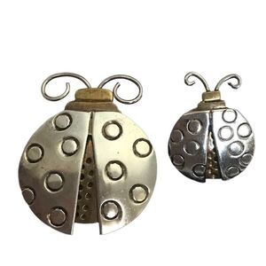 FAR FETCHED Vintage Metal 2 Piece Lady Bug Silver/Brass Brooch Set
